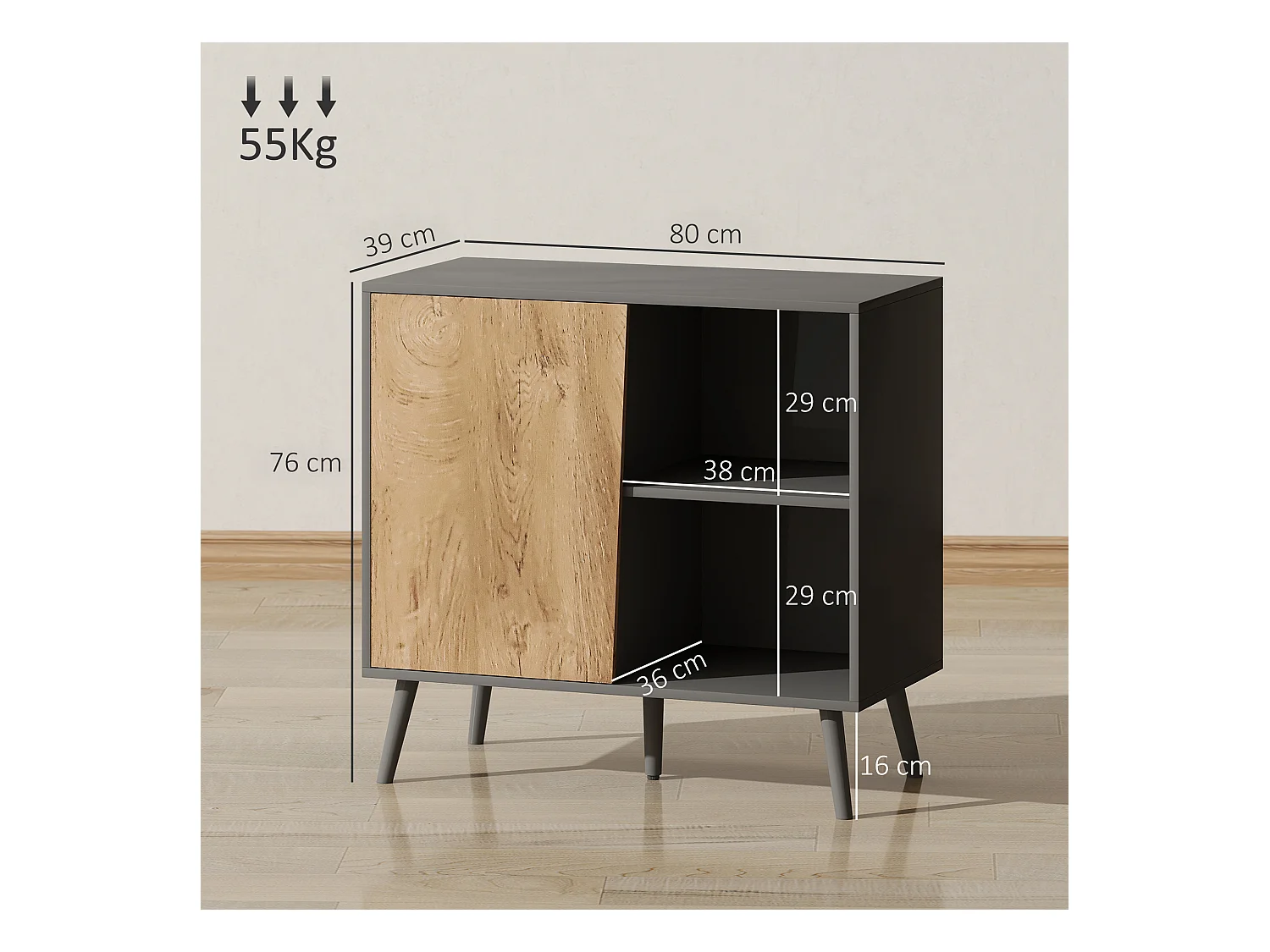 Credenza moderna con armadietto e vano portaoggetti in legno grigio