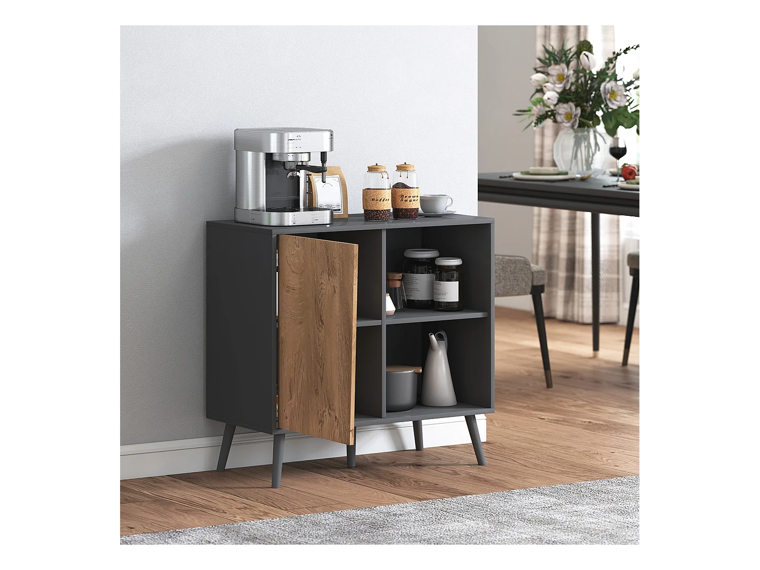 Credenza moderna con armadietto e vano portaoggetti in legno grigio