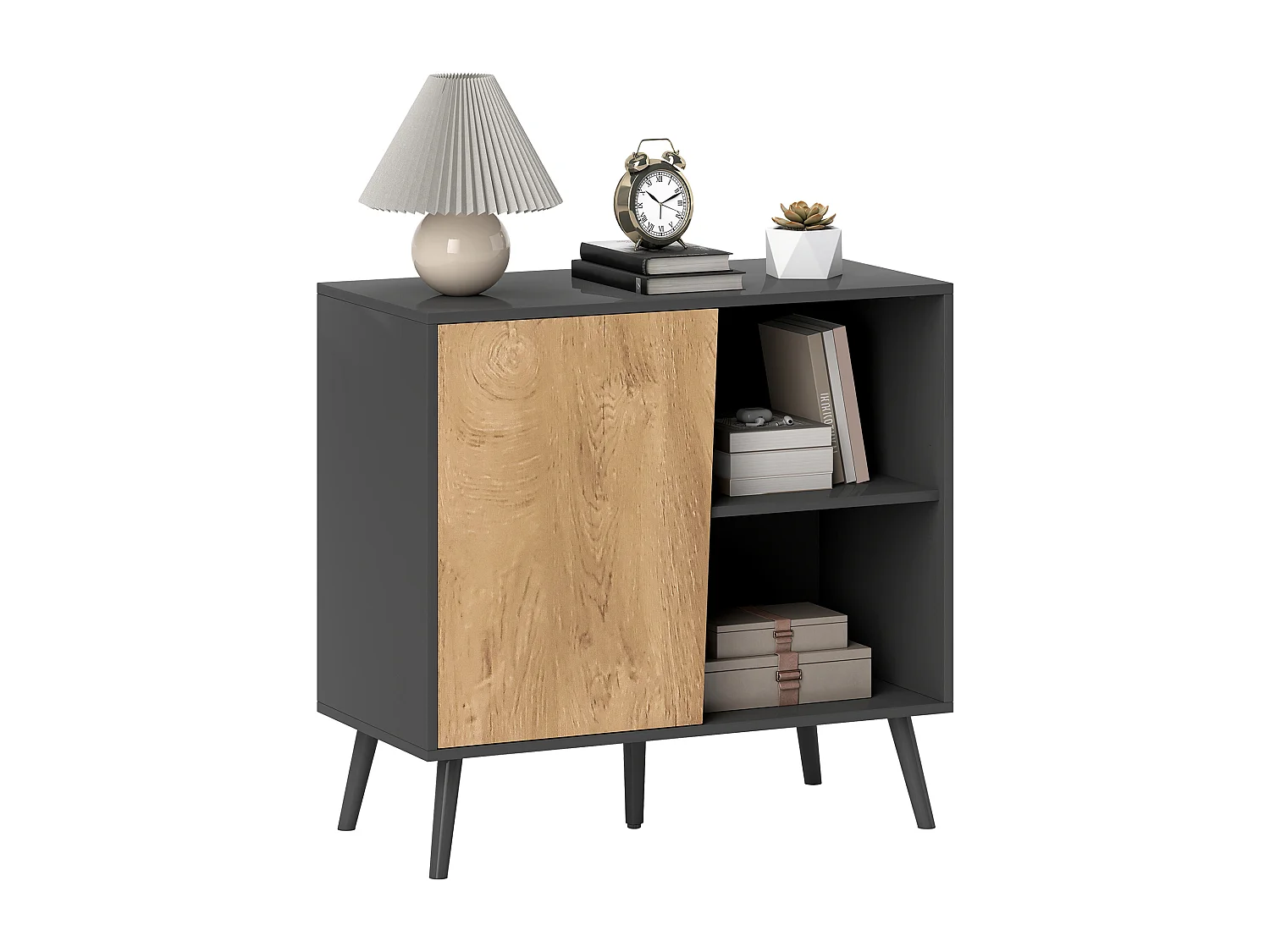 Credenza moderna con armadietto e vano portaoggetti in legno grigio