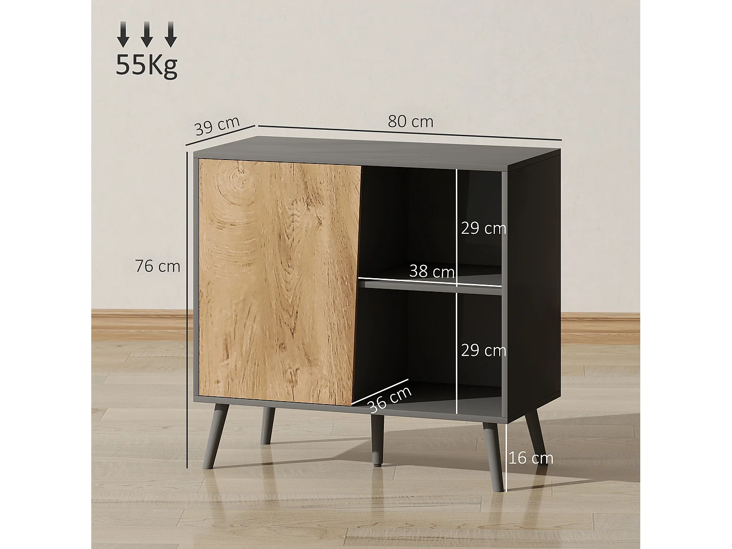 Credenza moderna con armadietto e vano portaoggetti in legno grigio