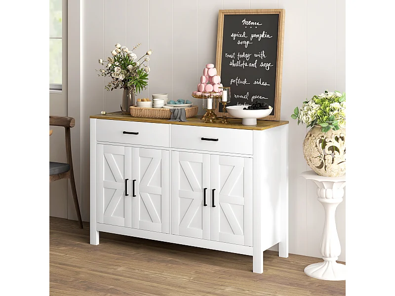 Credenza da cucina con 2 cassetti e 2 armadietti in legno bianco