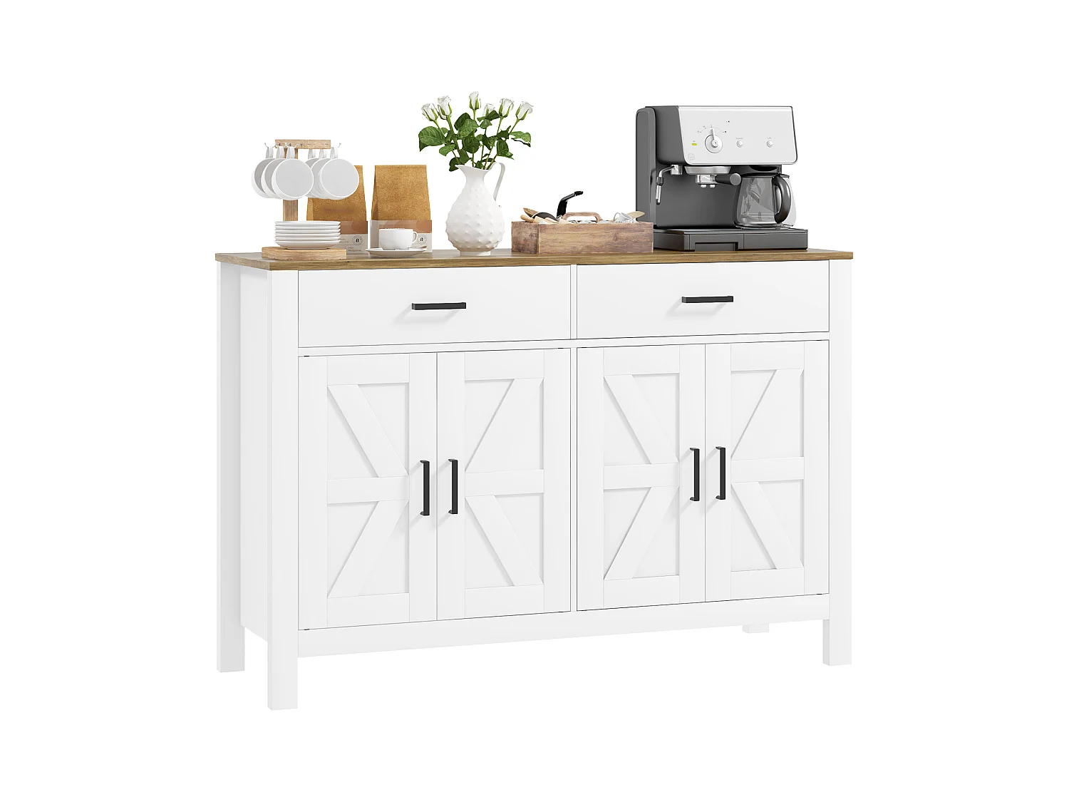 Credenza da cucina con 2 cassetti e 2 armadietti in legno bianco