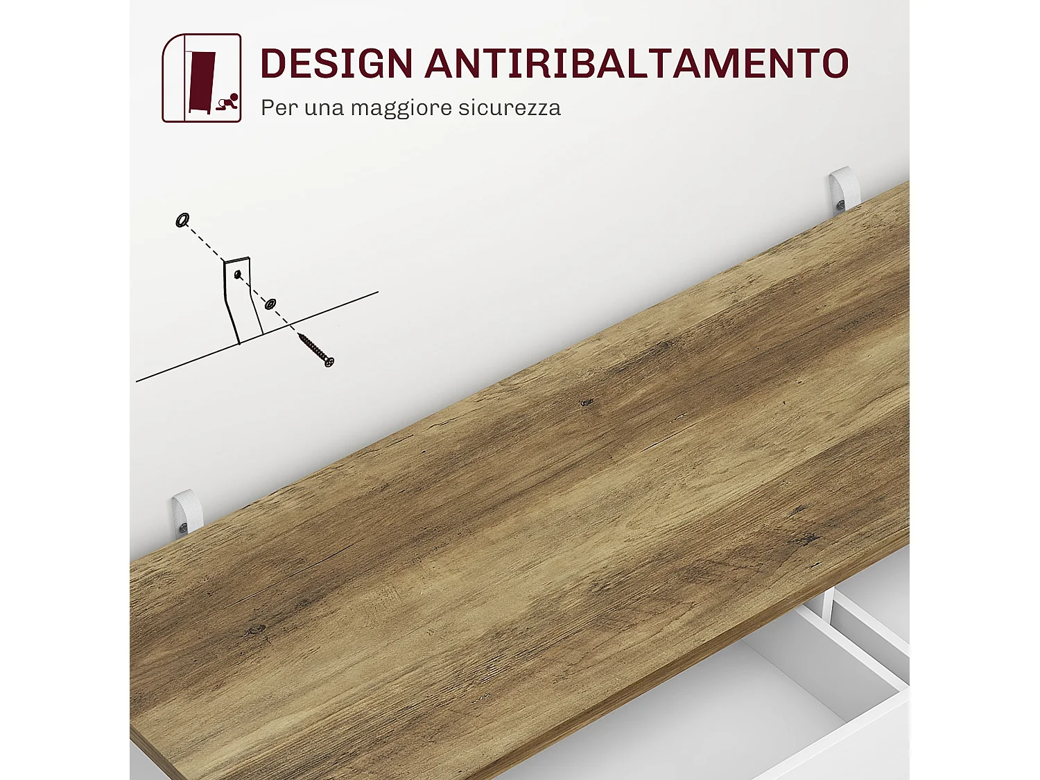 Credenza da cucina con 2 cassetti e 2 armadietti in legno bianco