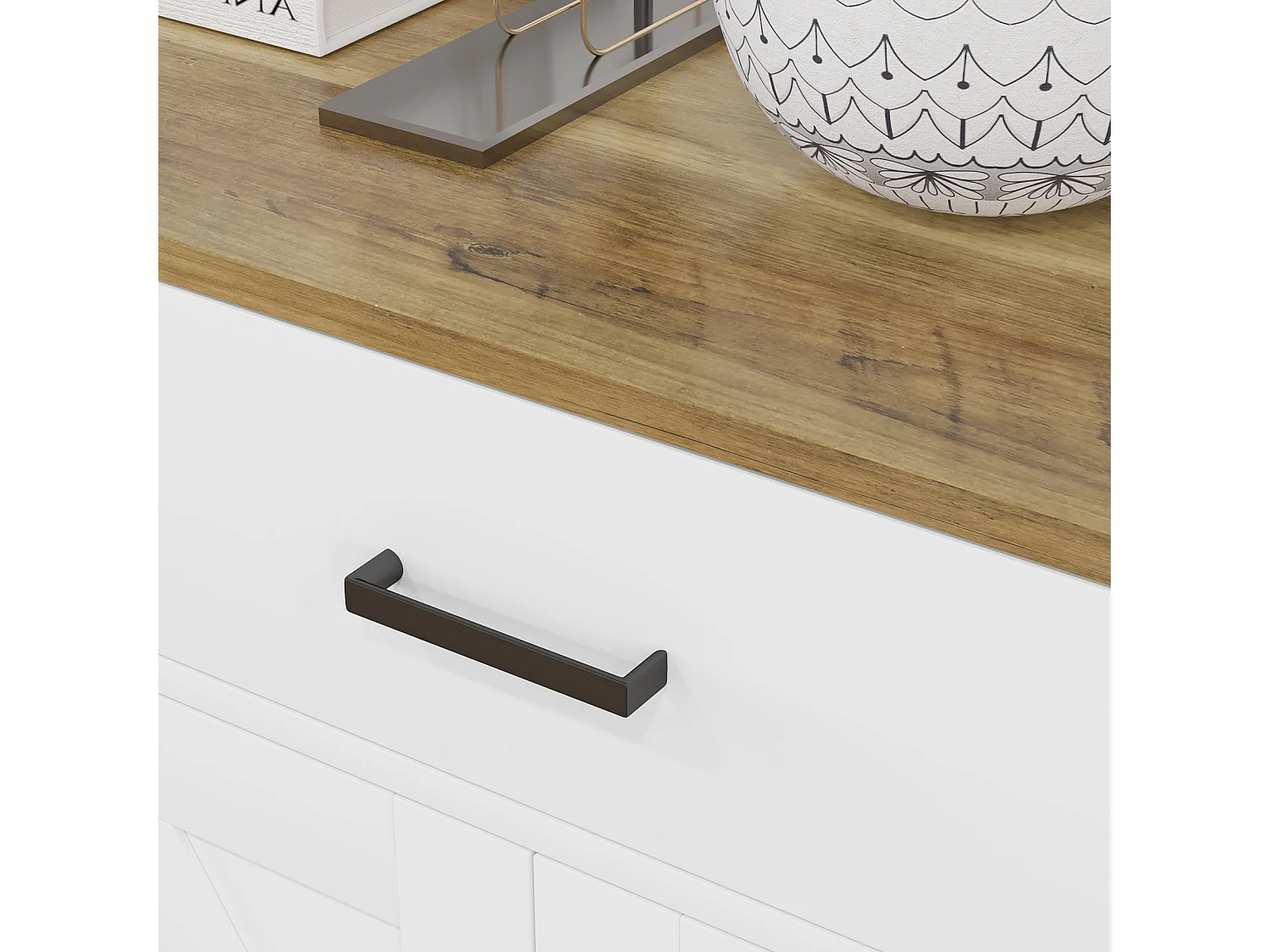 Credenza da cucina con 2 cassetti e 2 armadietti in legno bianco