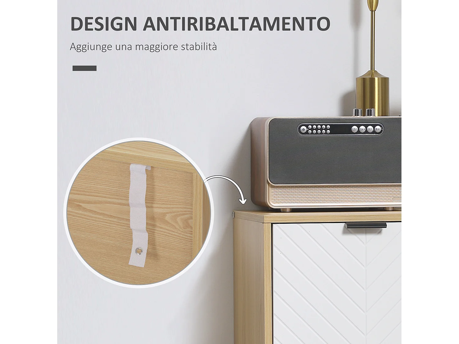 Mobile multiuso con ripiano interno regolabile su 3 livelli