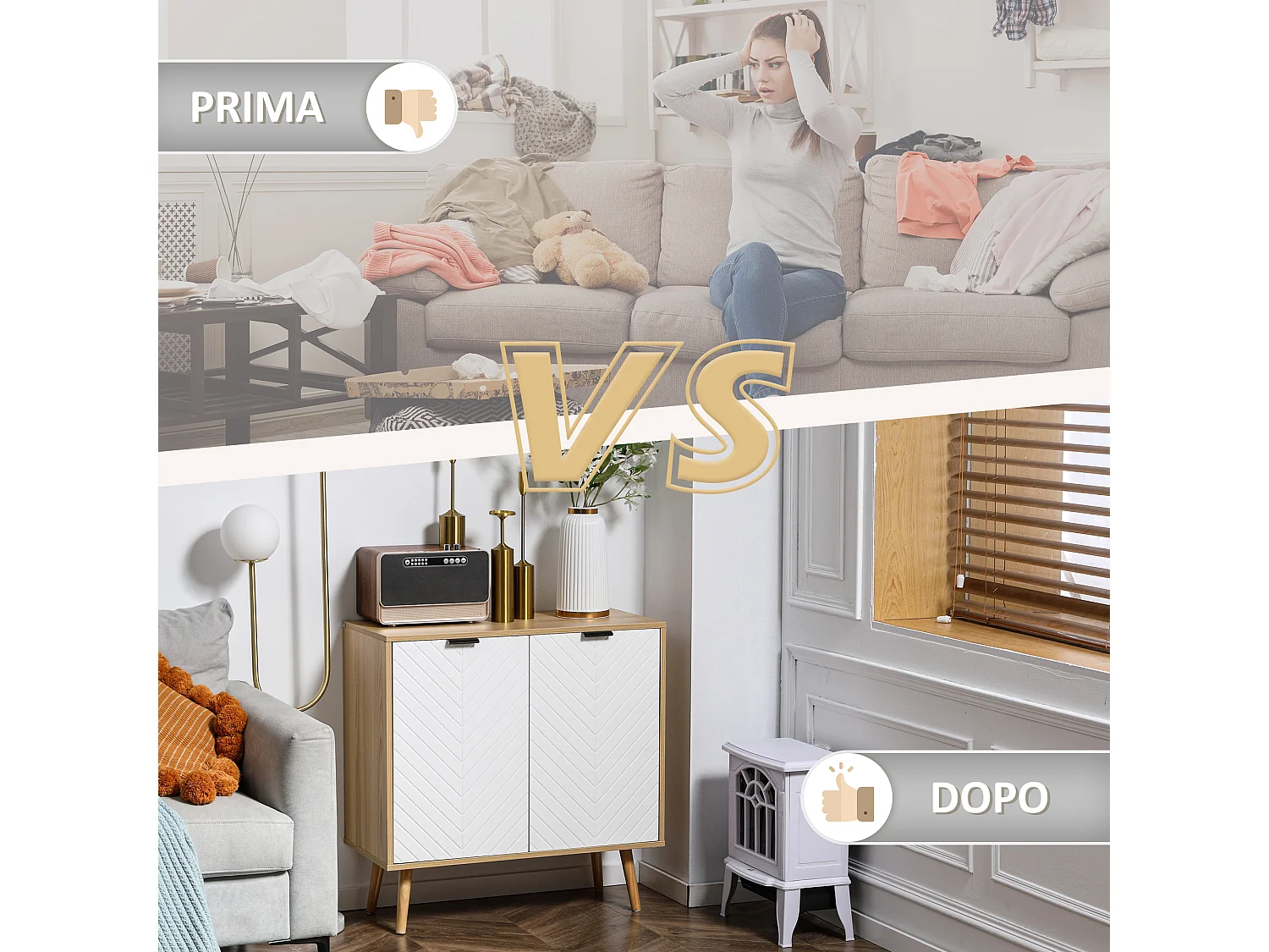 Mobile multiuso con ripiano interno regolabile su 3 livelli