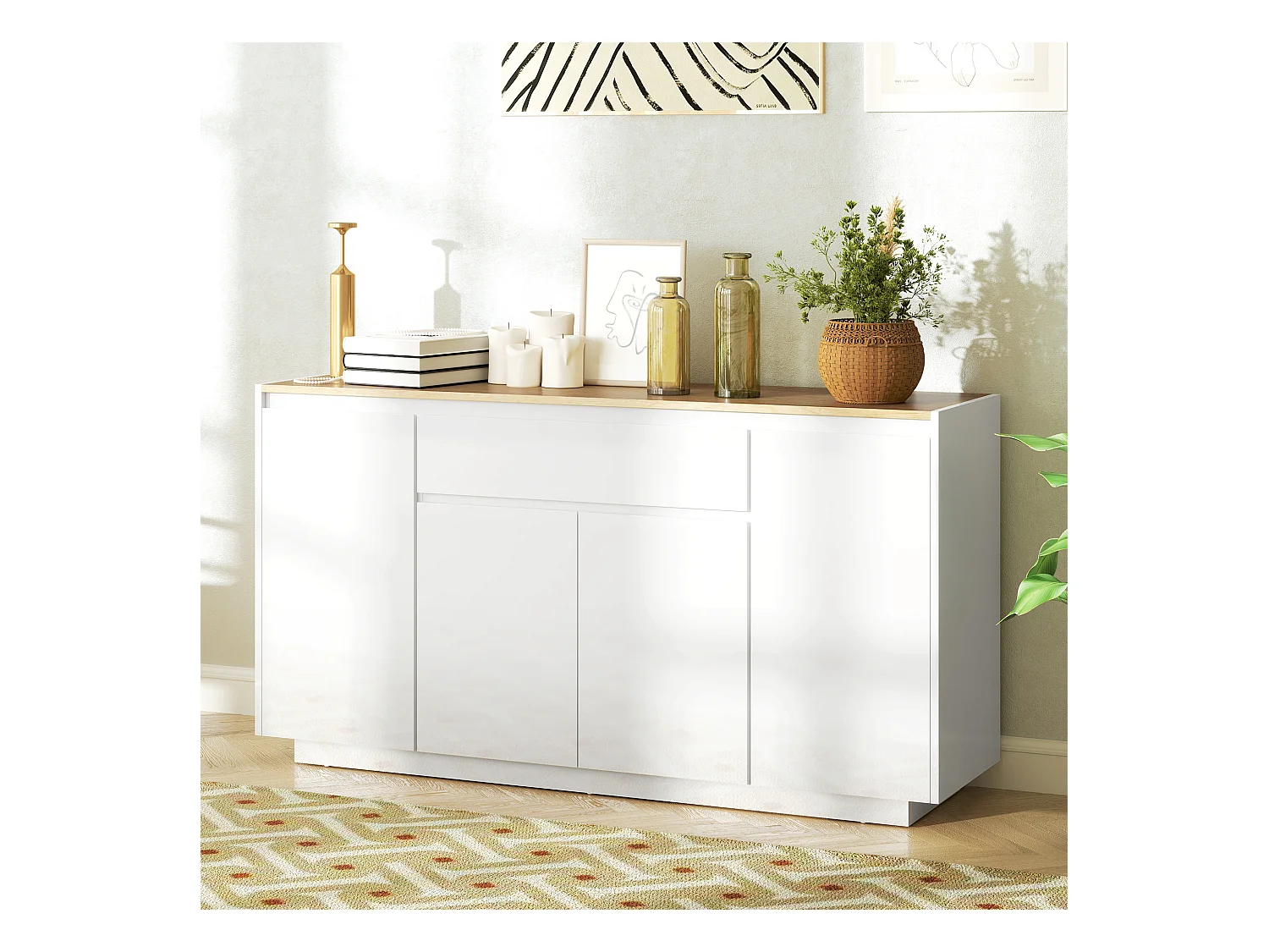 Credenza da cucina moderna con cassetto e 3 armadietti bianco