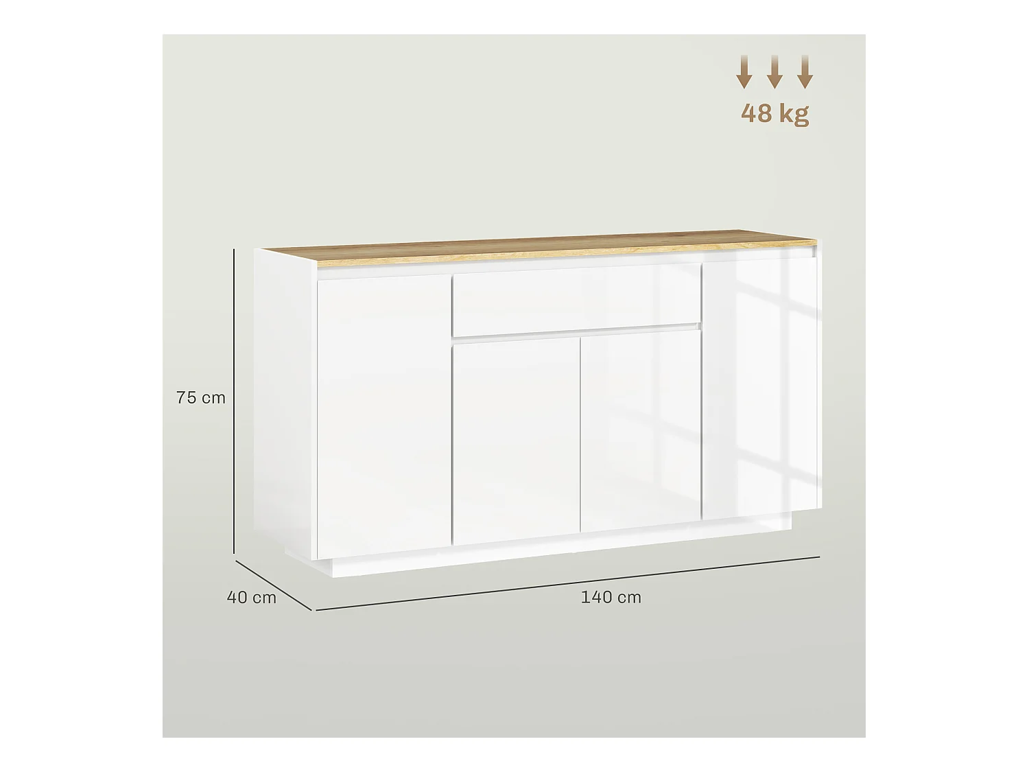 Credenza da cucina moderna con cassetto e 3 armadietti bianco