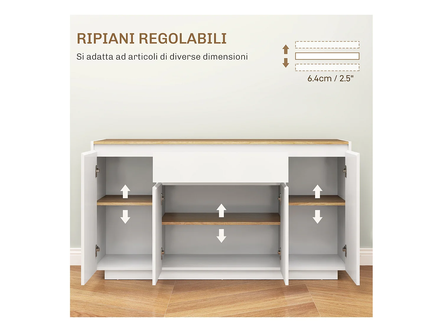 Credenza da cucina moderna con cassetto e 3 armadietti bianco