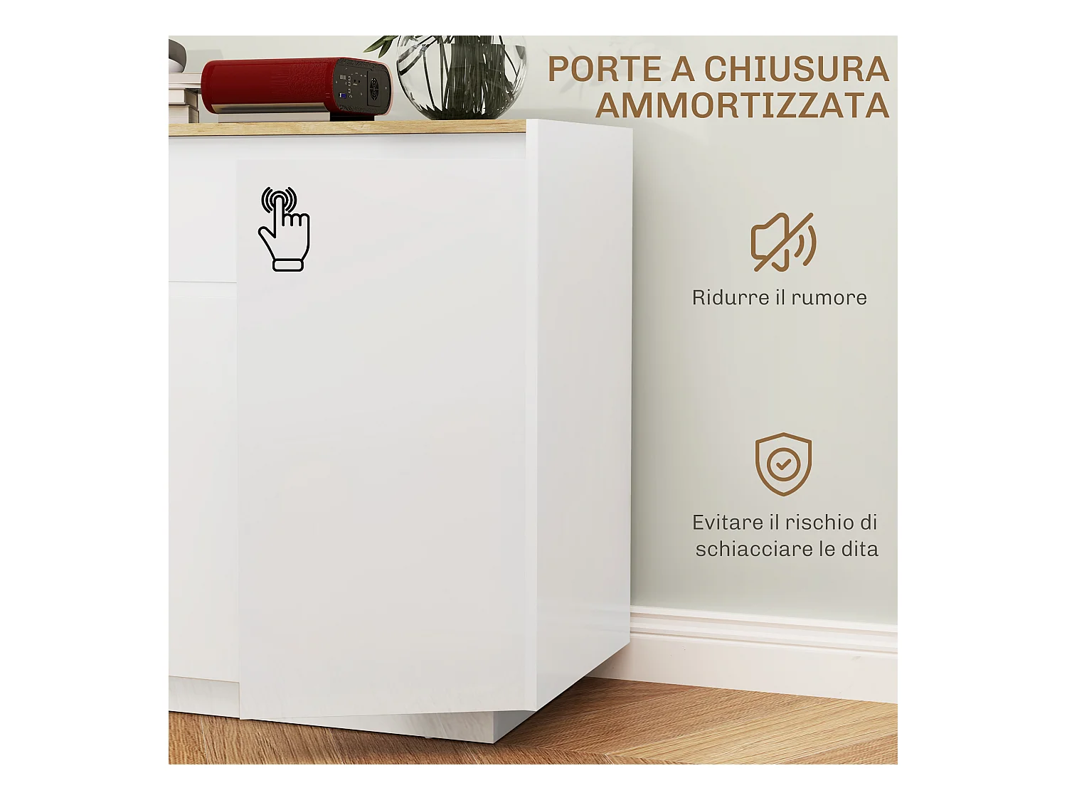 Credenza da cucina moderna con cassetto e 3 armadietti bianco