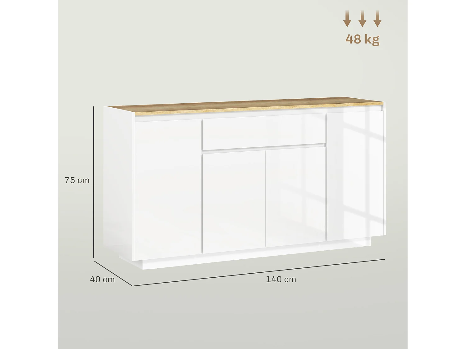 Credenza da cucina moderna con cassetto e 3 armadietti bianco