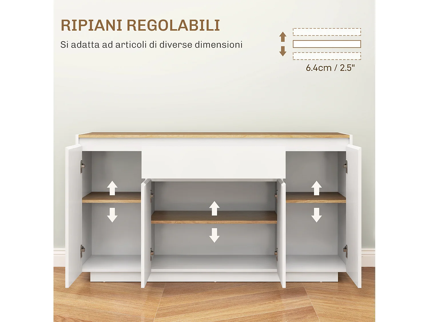 Credenza da cucina moderna con cassetto e 3 armadietti bianco