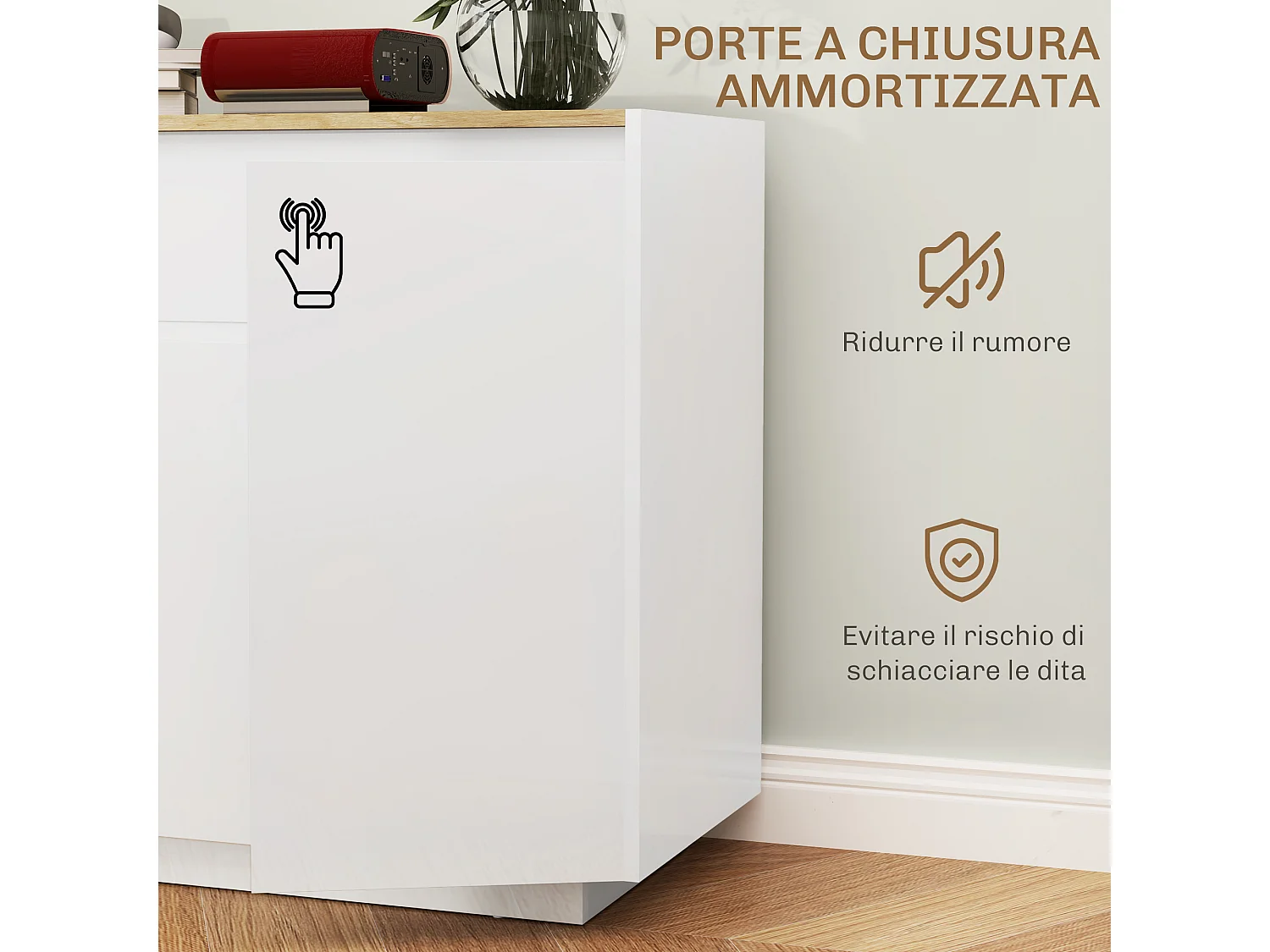 Credenza da cucina moderna con cassetto e 3 armadietti bianco