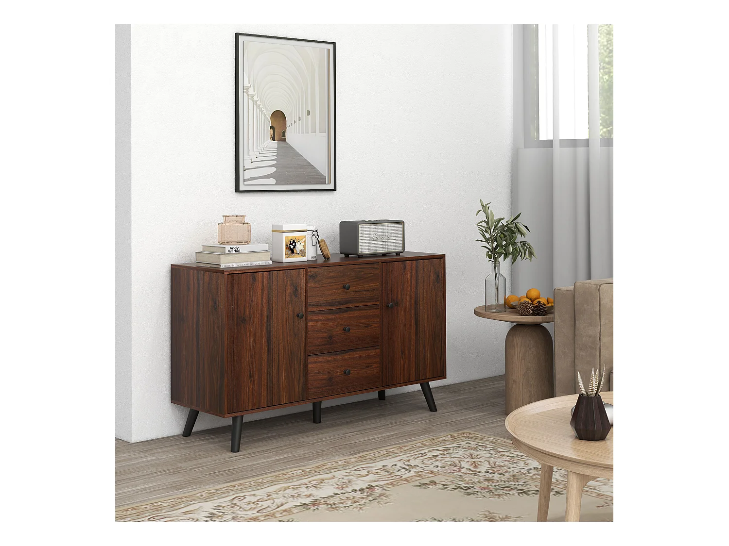 Credenza moderna multiuso con 2 armadietti e 3 cassetti