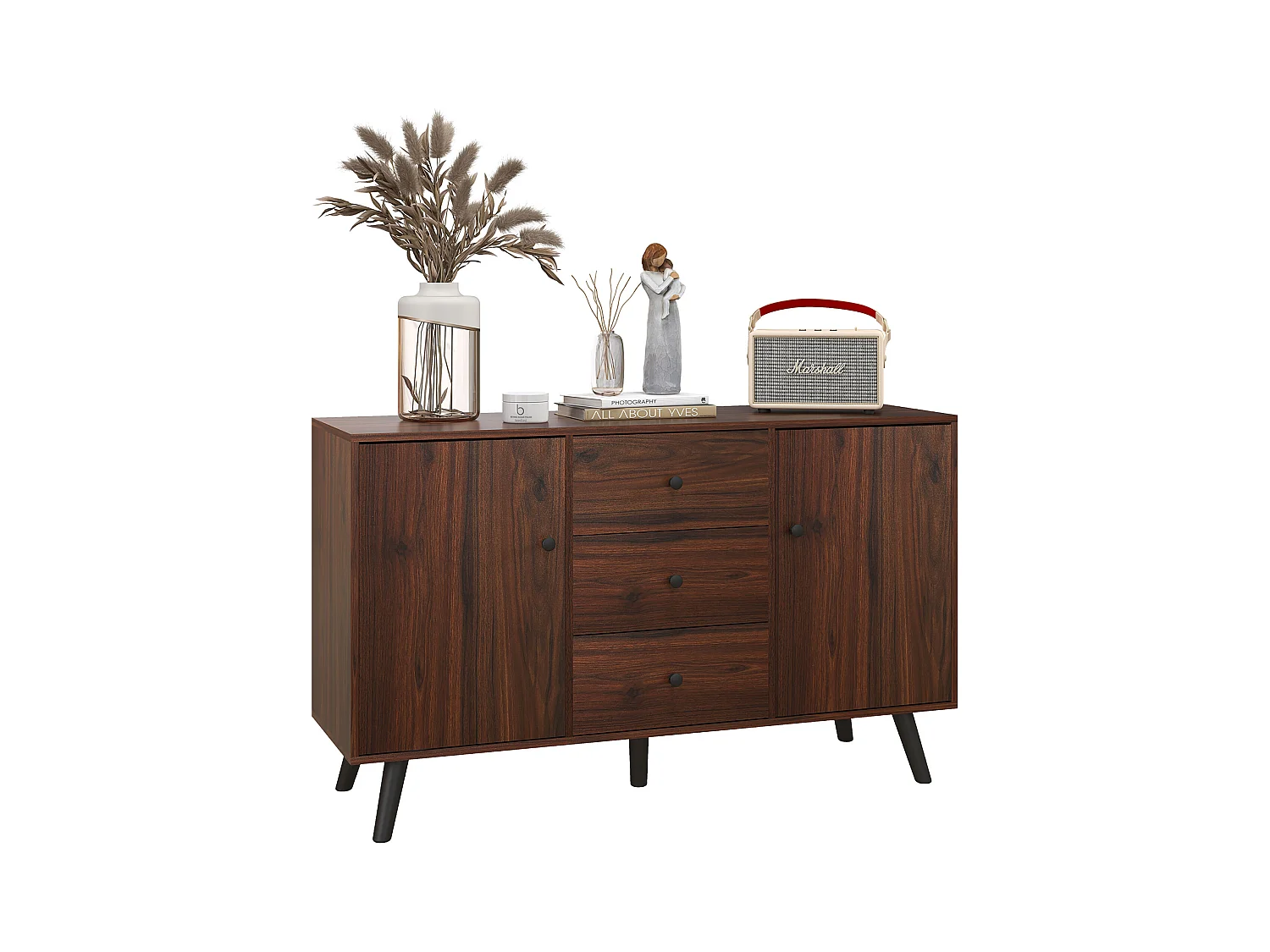 Credenza moderna multiuso con 2 armadietti e 3 cassetti
