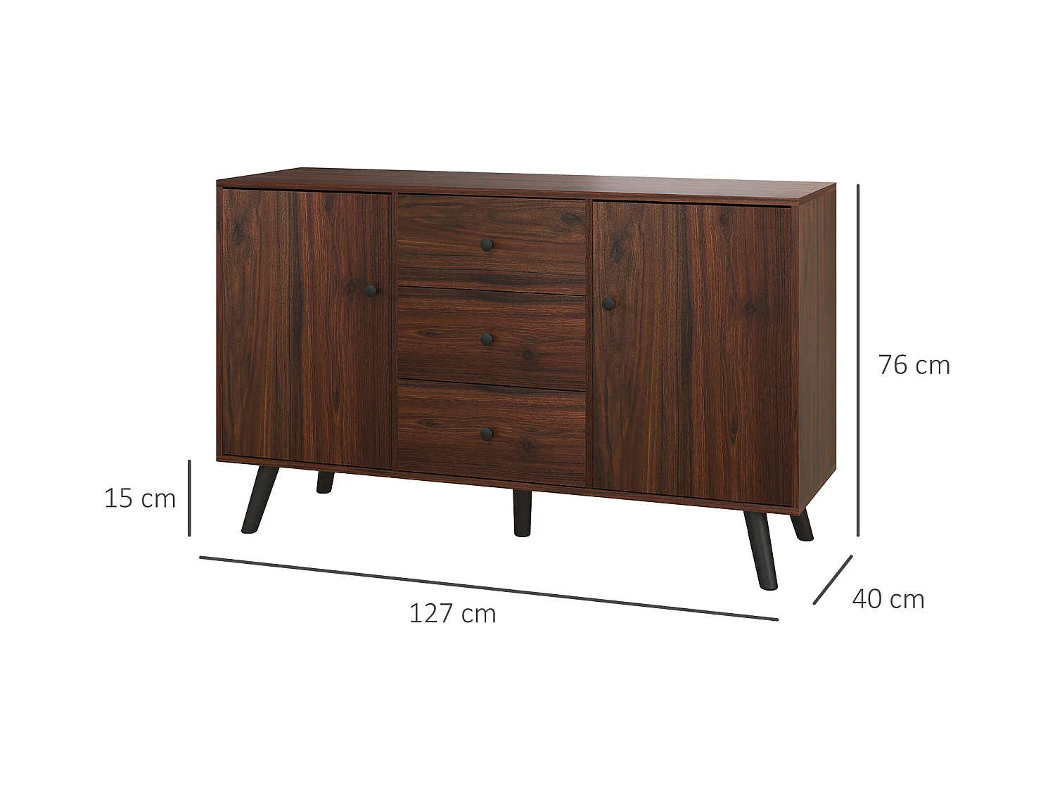 Credenza moderna multiuso con 2 armadietti e 3 cassetti