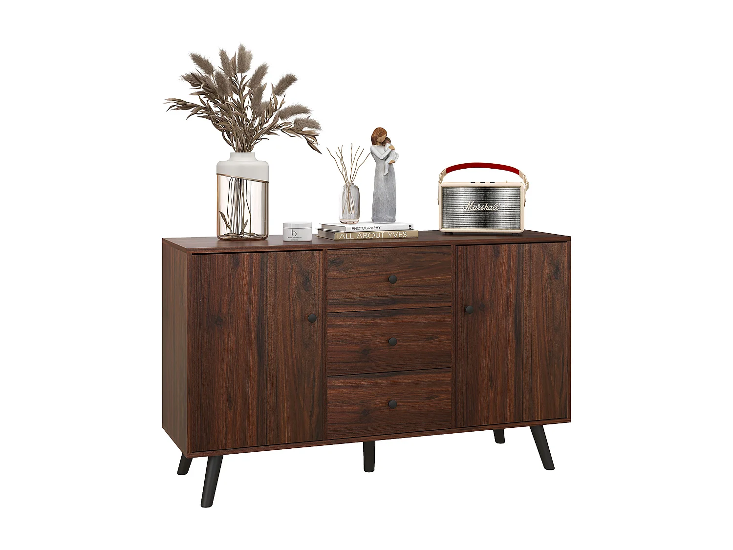 Credenza moderna multiuso con 2 armadietti e 3 cassetti
