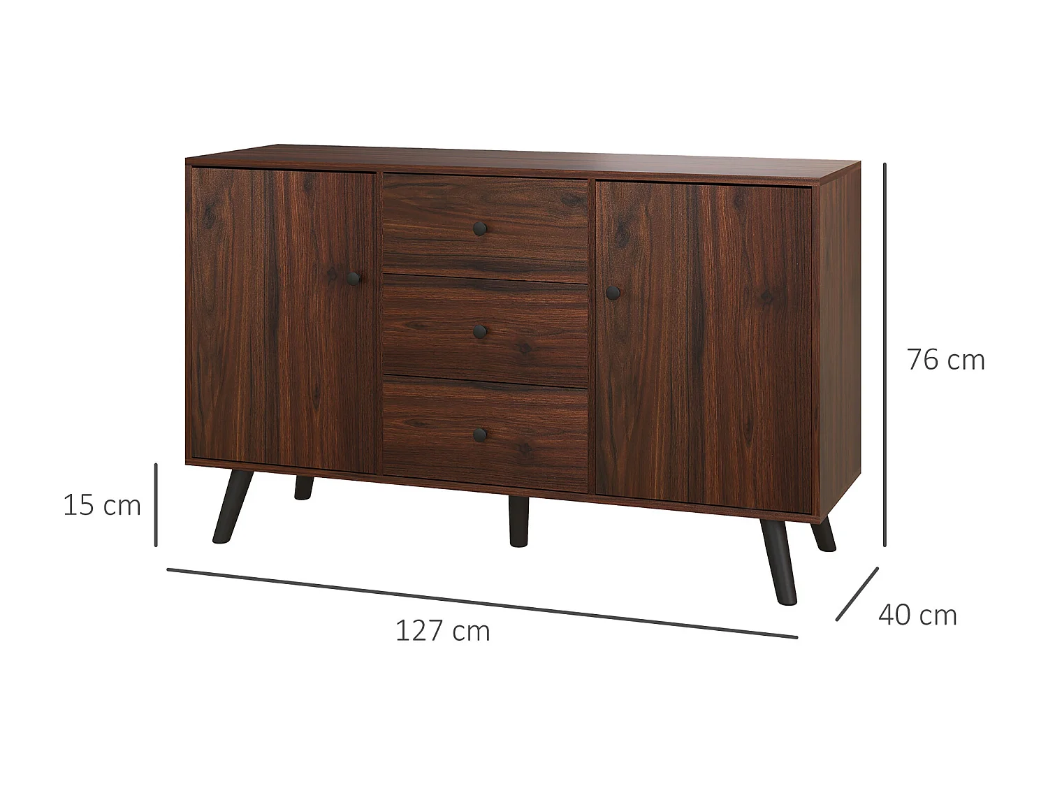 Credenza moderna multiuso con 2 armadietti e 3 cassetti