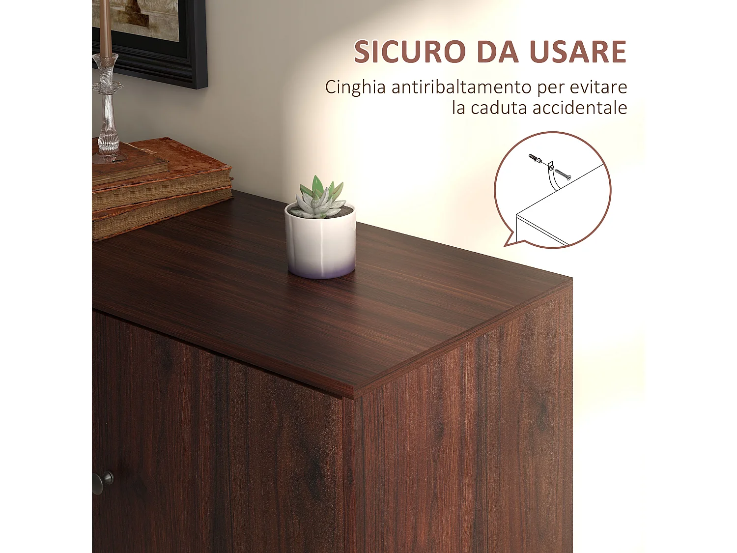 Credenza moderna multiuso con 2 armadietti e 3 cassetti