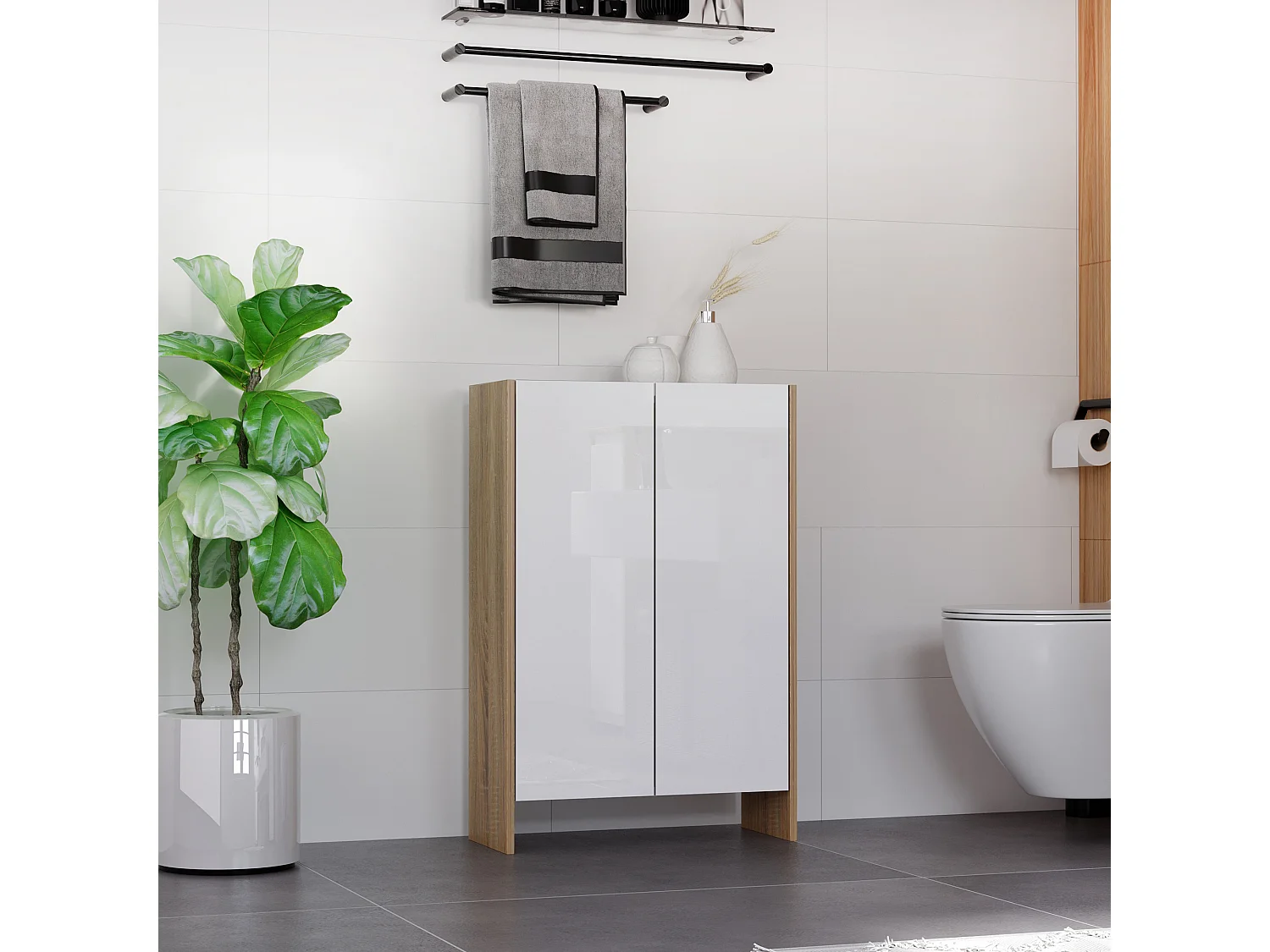 Armadietto a due ante per bagno ingresso o camera in legno