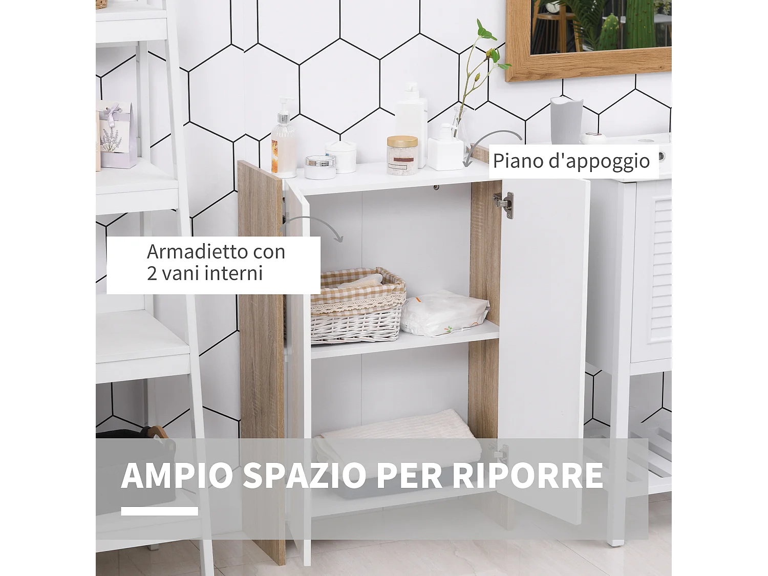 Armadietto a due ante per bagno ingresso o camera in legno