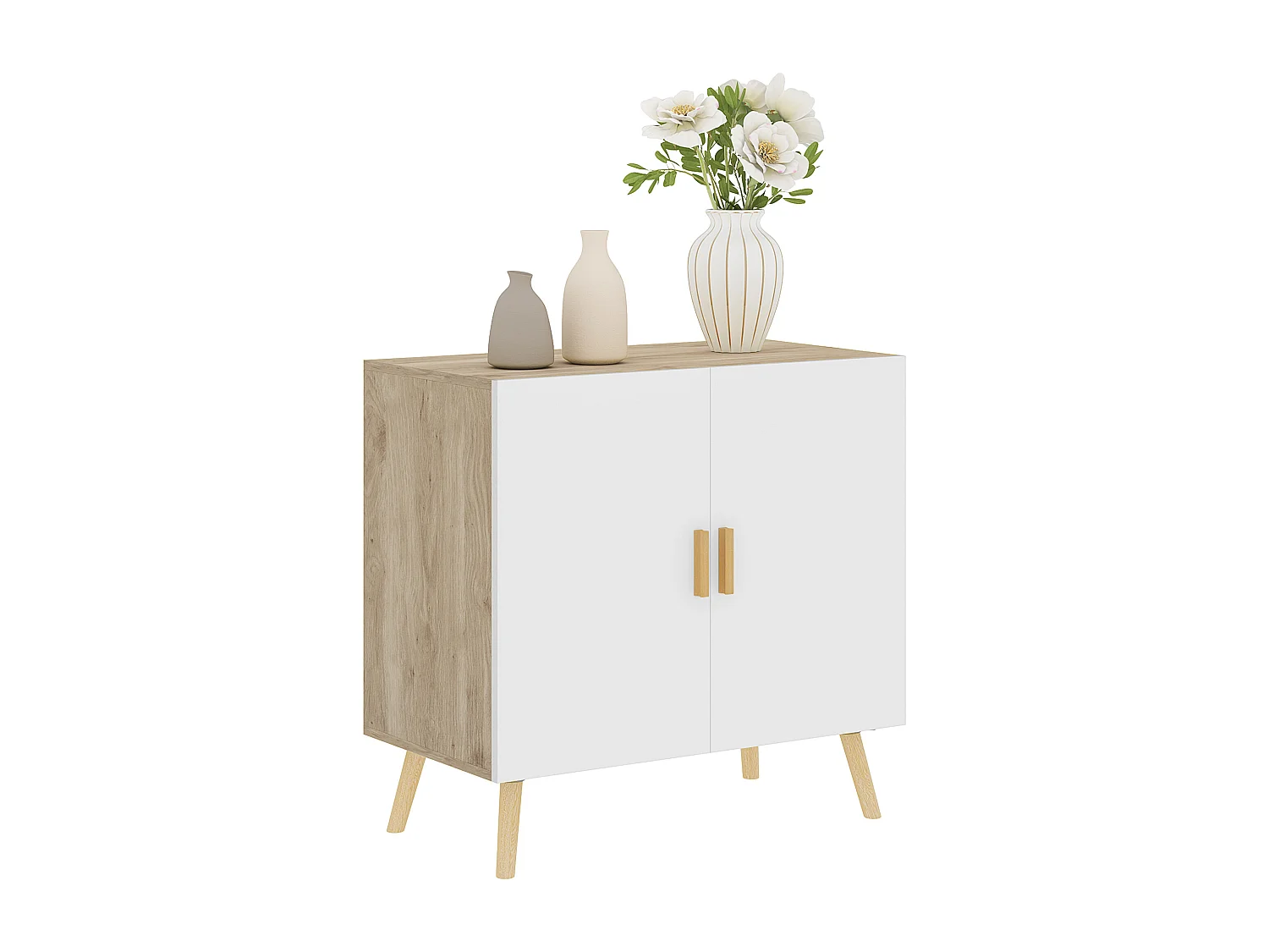 Mobile multiuso con ripiano regolabile 3 livelli bianco e rovere