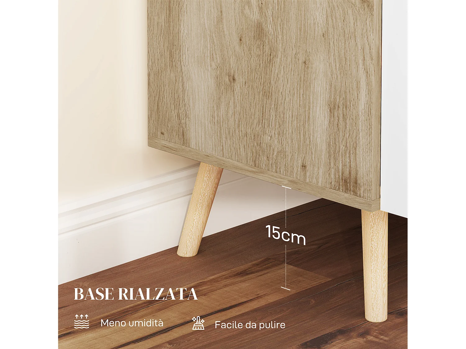 Mobile multiuso con ripiano regolabile 3 livelli bianco e rovere