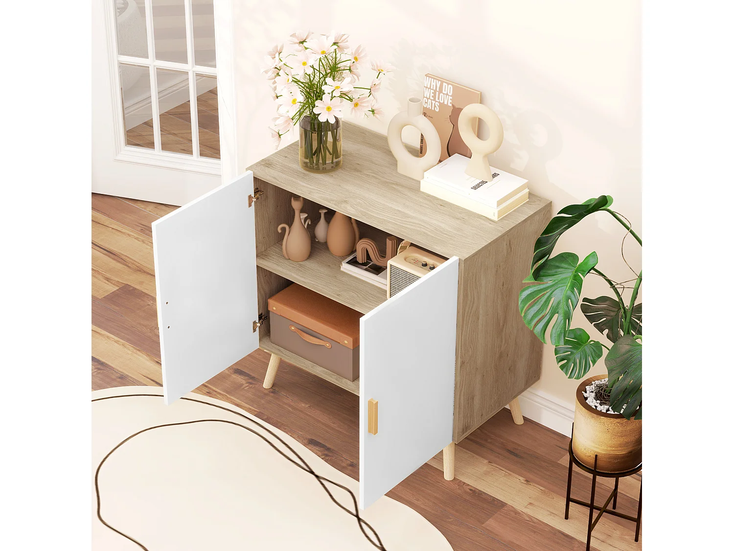 Mobile multiuso con ripiano regolabile 3 livelli bianco e rovere