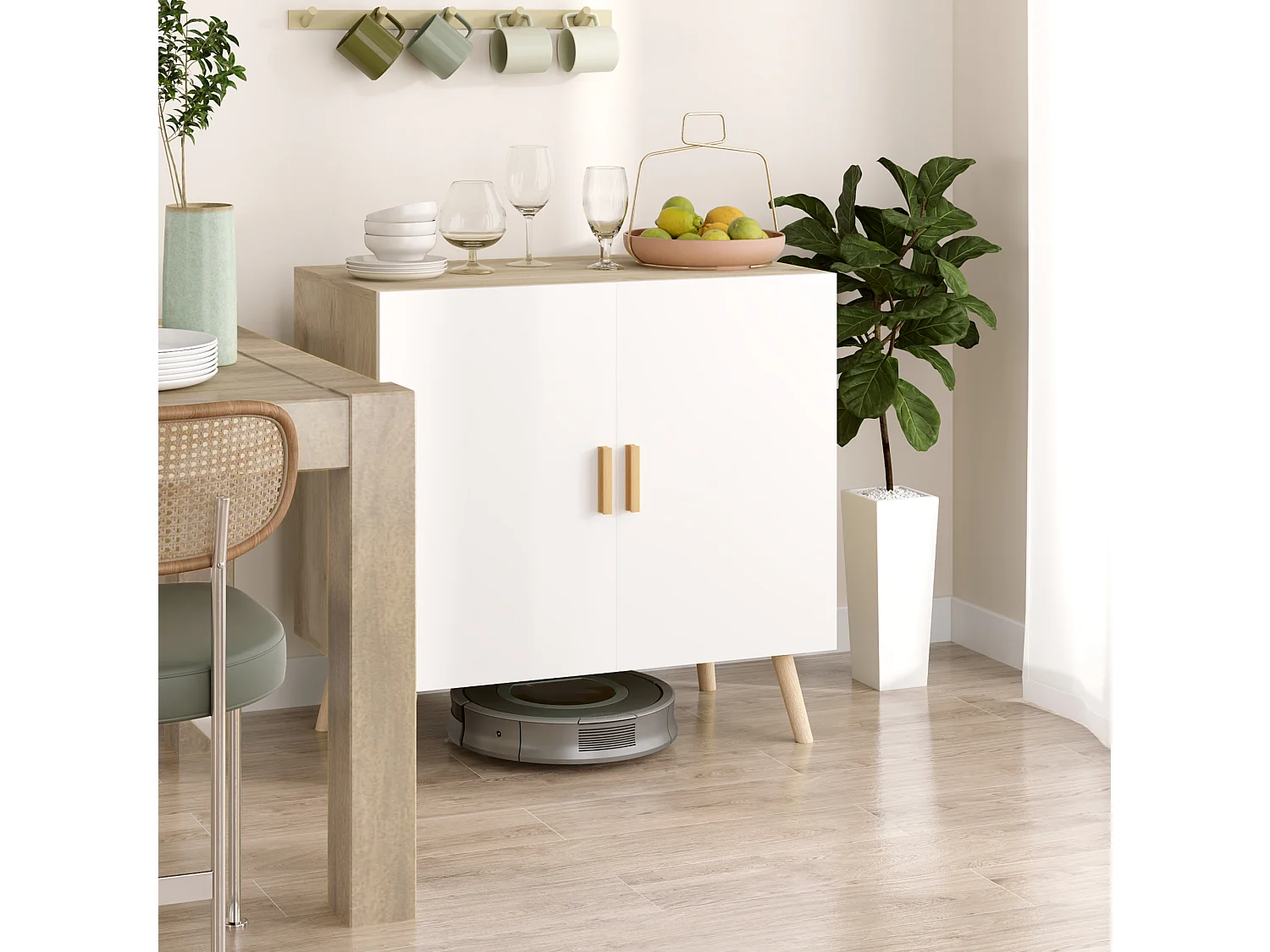 Mobile multiuso con ripiano regolabile 3 livelli bianco e rovere