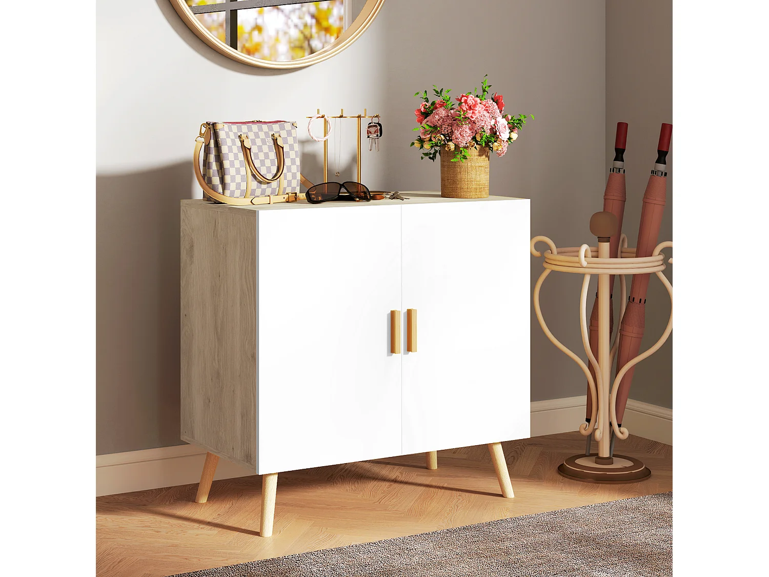 Mobile multiuso con ripiano regolabile 3 livelli bianco e rovere