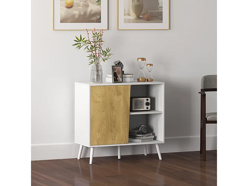 Credenza moderna con armadietto e vano portaoggetti in legno bianco