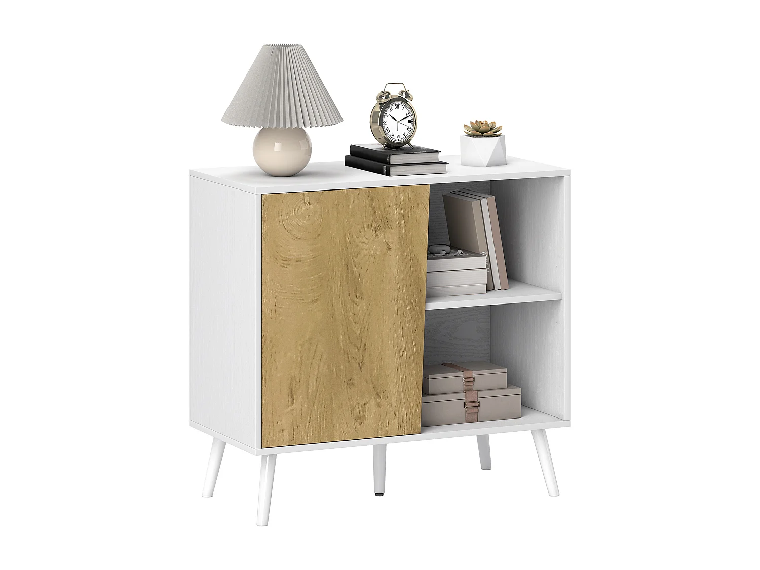 Credenza moderna con armadietto e vano portaoggetti in legno bianco