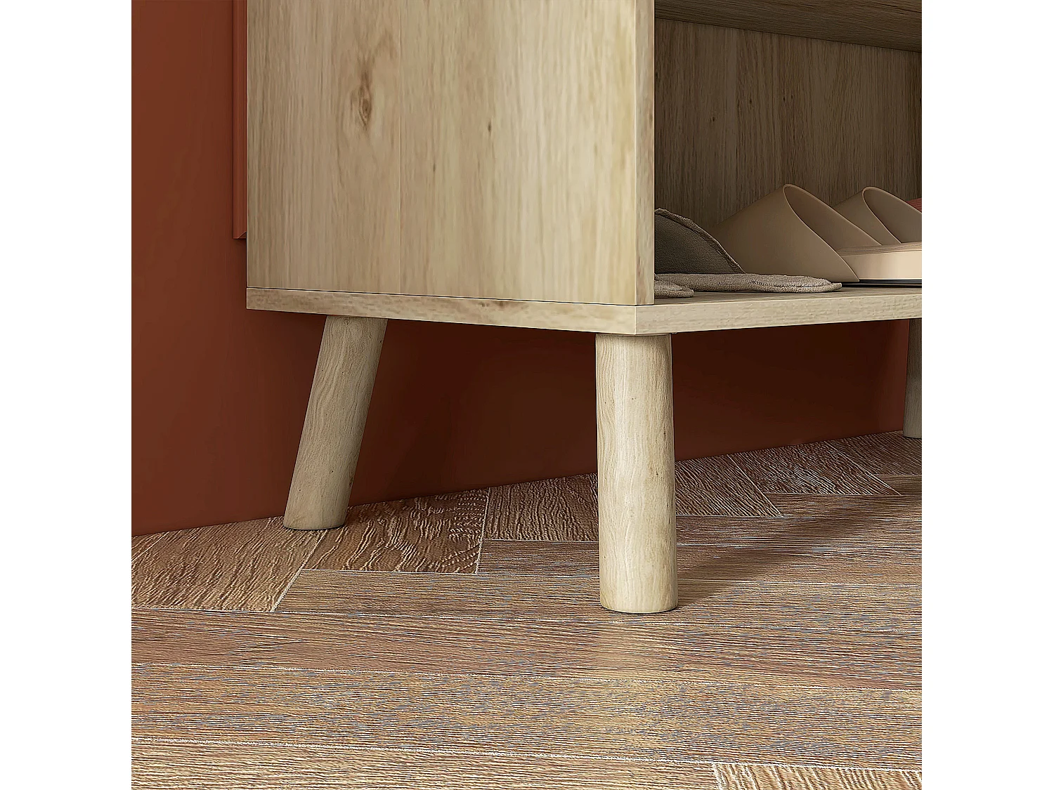 Mobile multiuso stile boho con ante in rattan e legno colore rovere