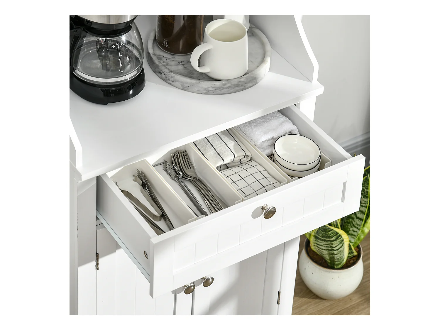 Mobile cucina per microonde con cassetto e armadietto bianco