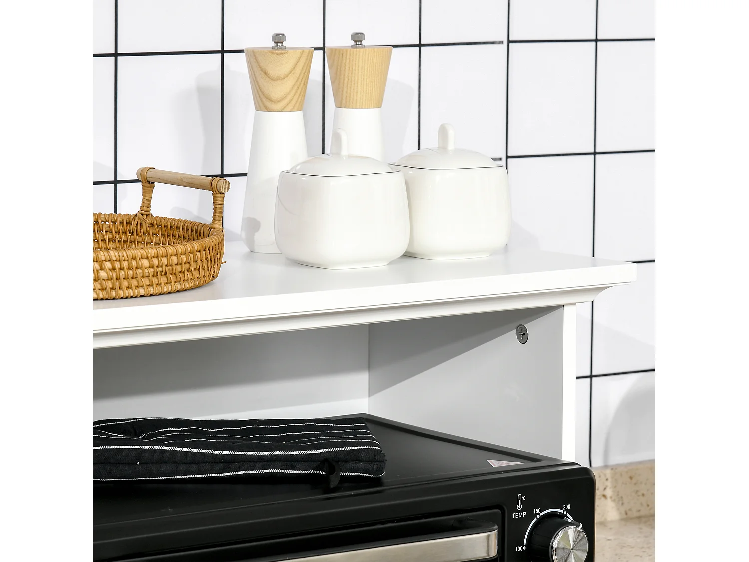 Mobile cucina per microonde con cassetto e armadietto bianco