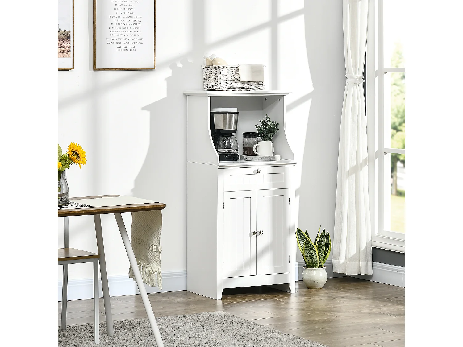 Mobile cucina per microonde con cassetto e armadietto bianco