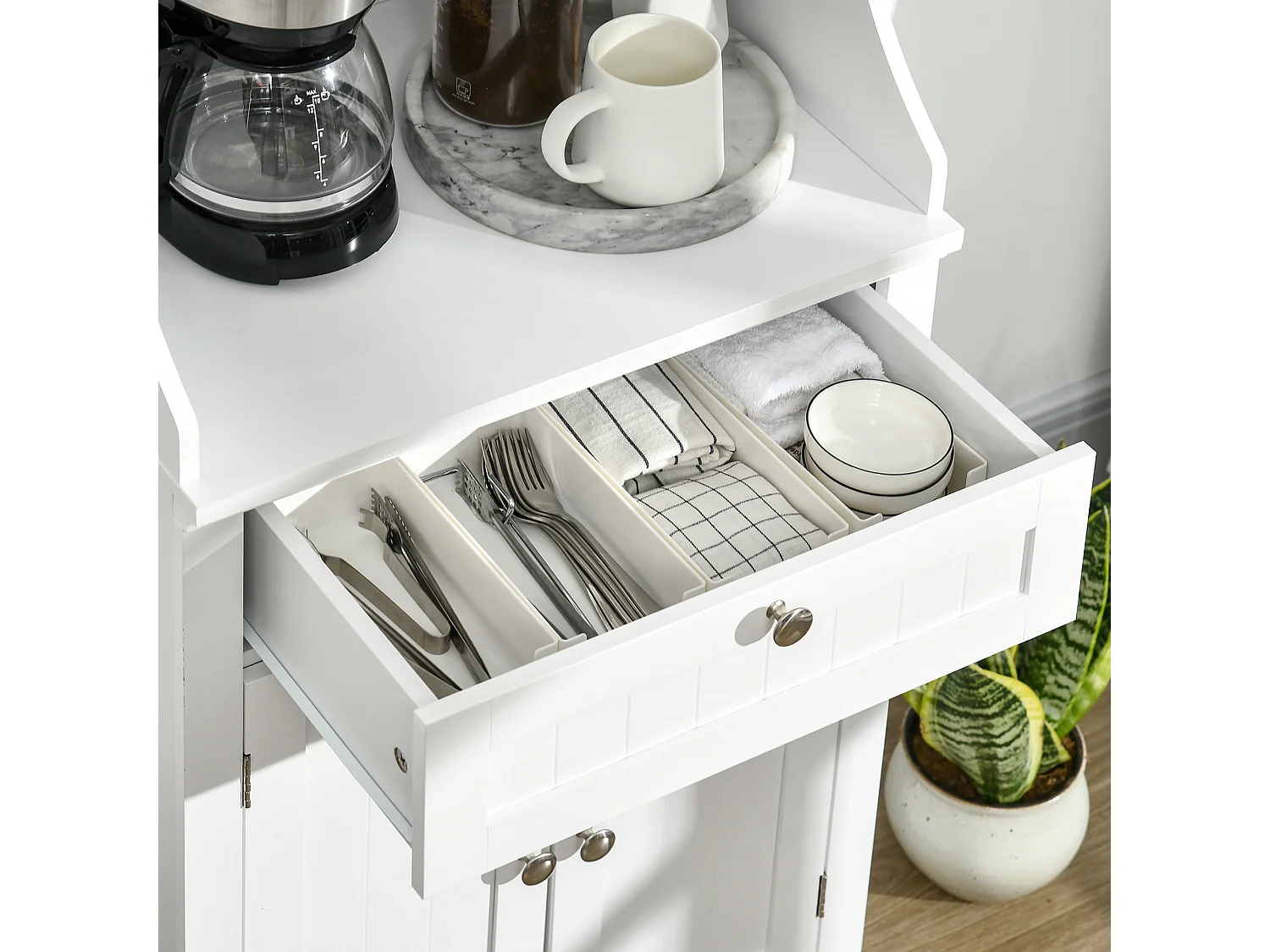 Mobile cucina per microonde con cassetto e armadietto bianco