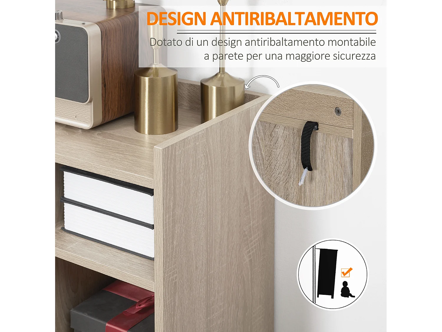 Credenza moderna multiuso con cassetto e armadietto in legno
