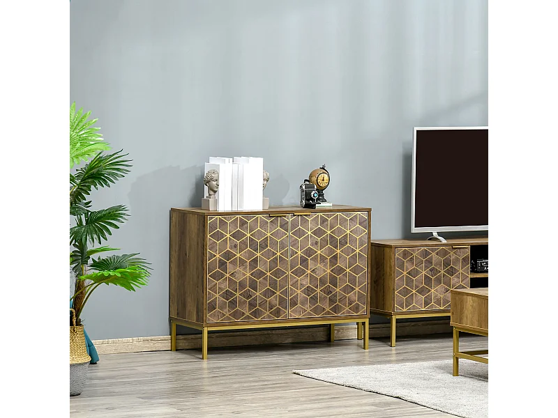 Mobile da ingresso moderno con decori dorati e gambe in acciaio