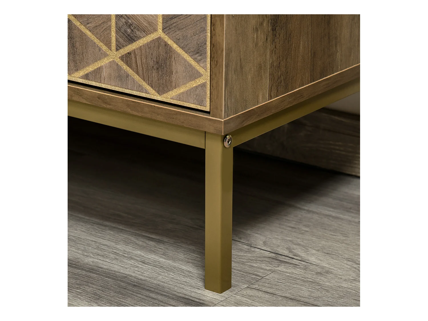 Mobile da ingresso moderno con decori dorati e gambe in acciaio