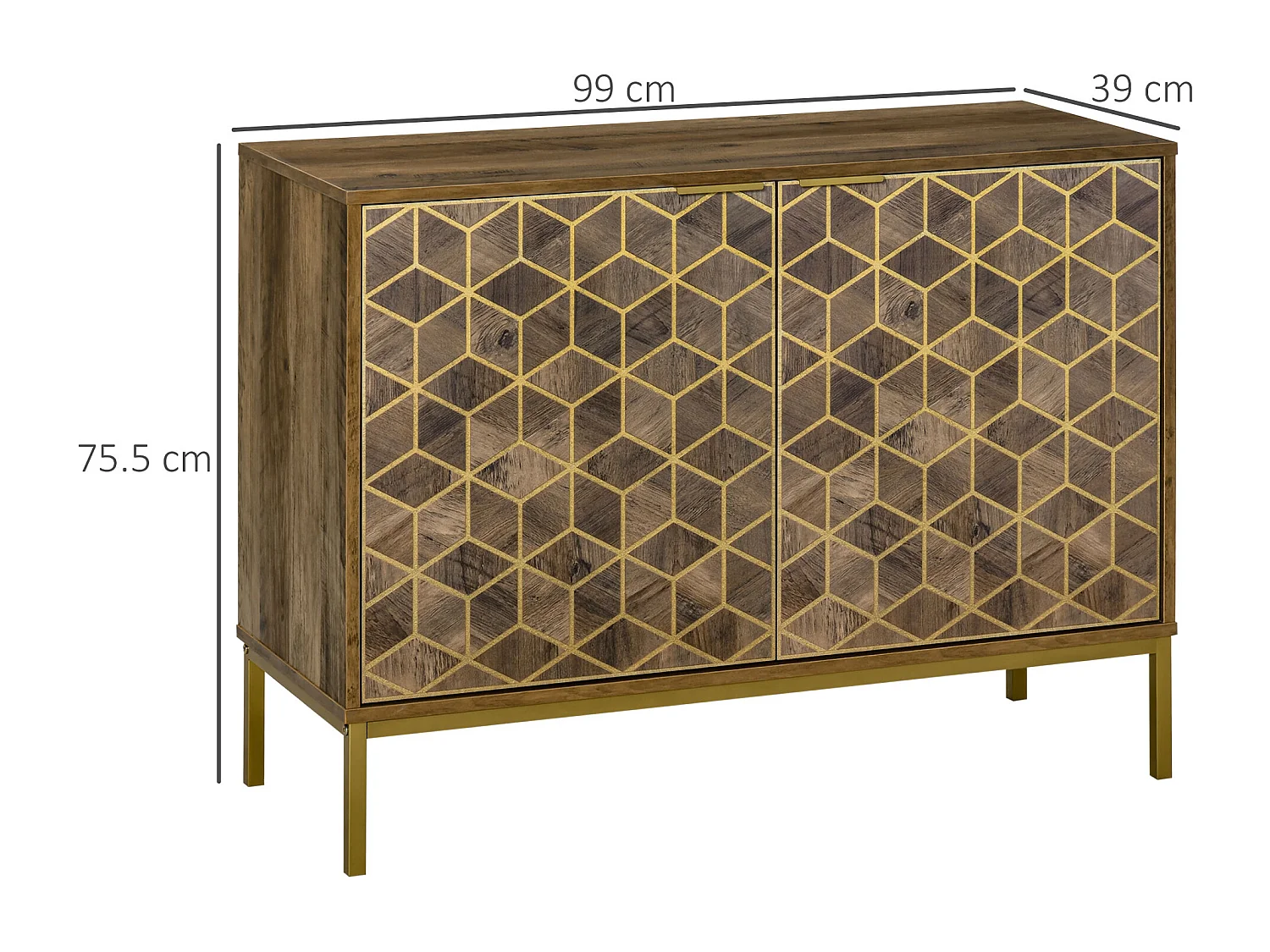 Mobile da ingresso moderno con decori dorati e gambe in acciaio