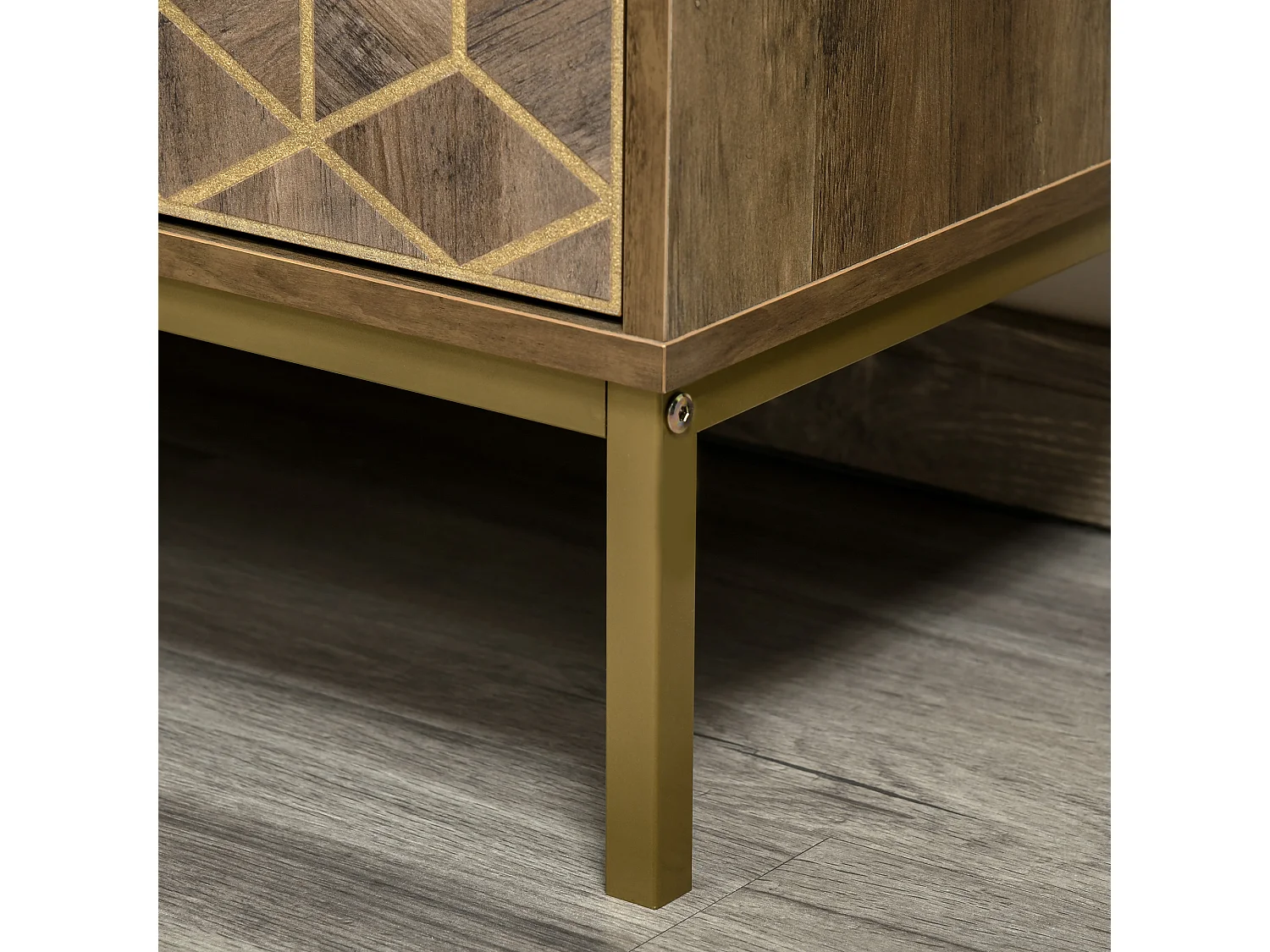 Mobile da ingresso moderno con decori dorati e gambe in acciaio