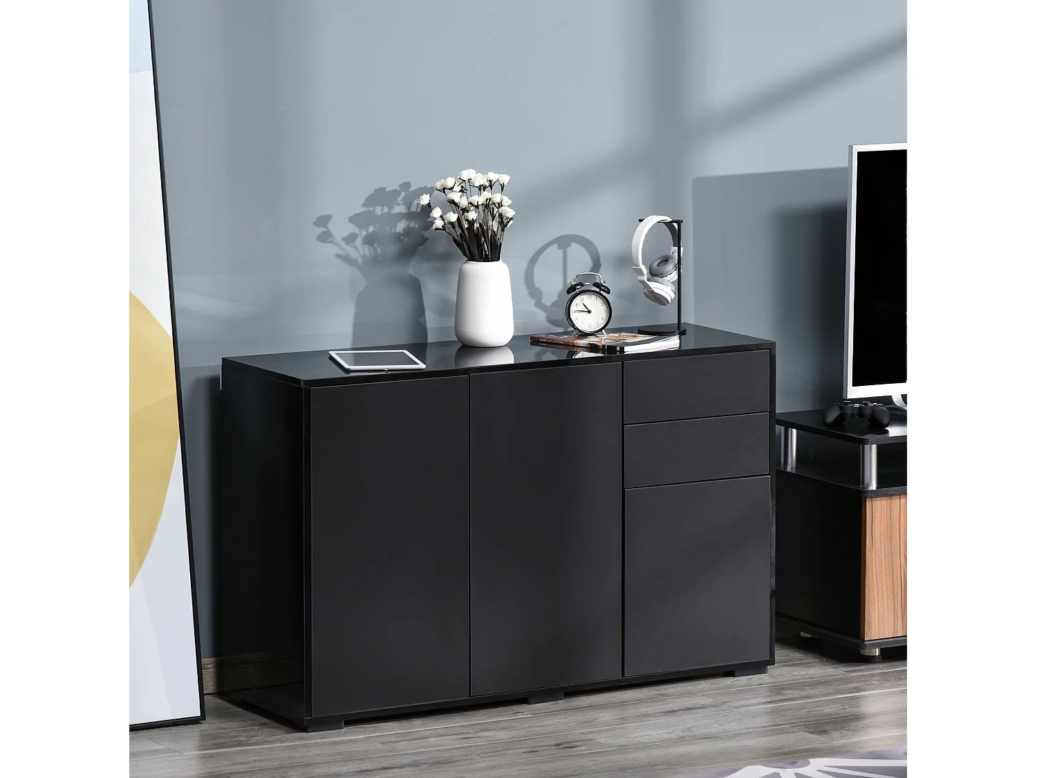 Mobiletto multiuso con apertura a pressione 117x36x74cm nero