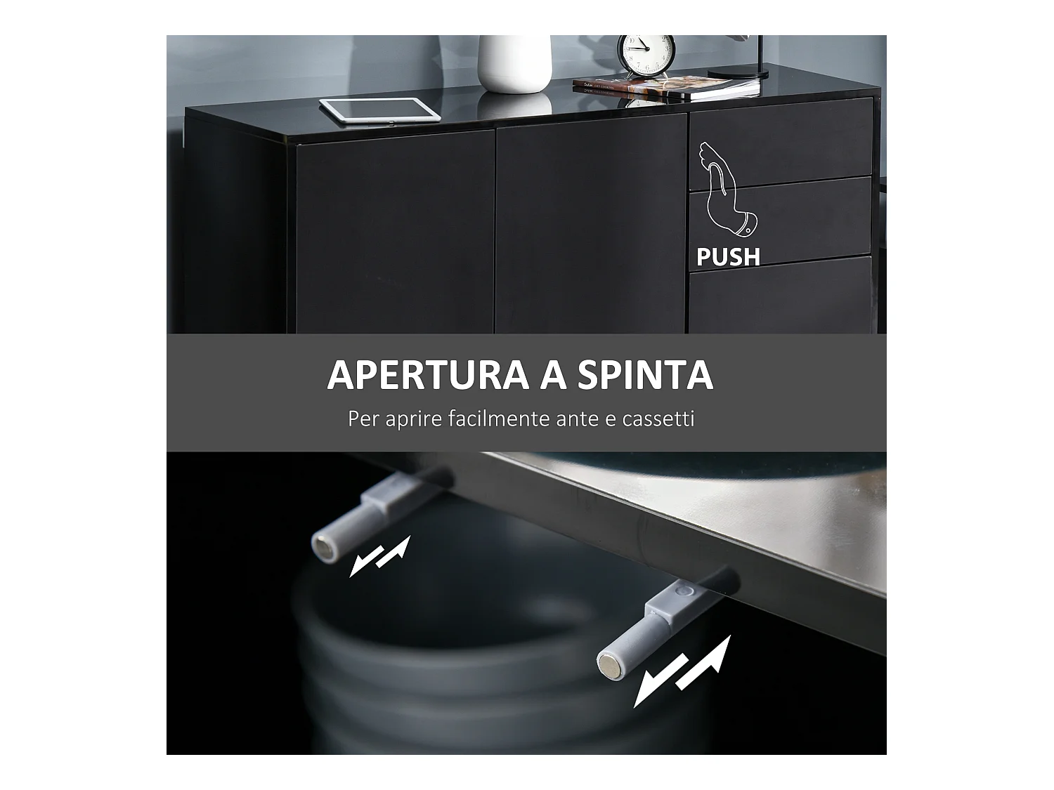 Mobiletto multiuso con apertura a pressione 117x36x74cm nero