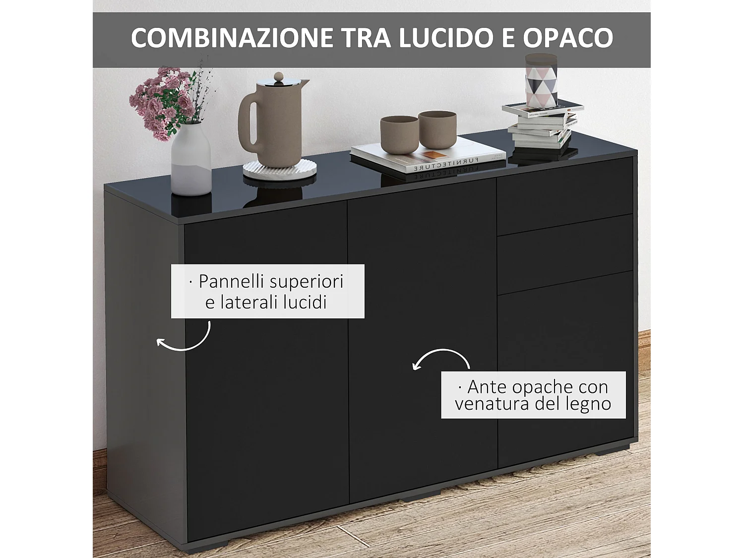 Mobiletto multiuso con apertura a pressione 117x36x74cm nero