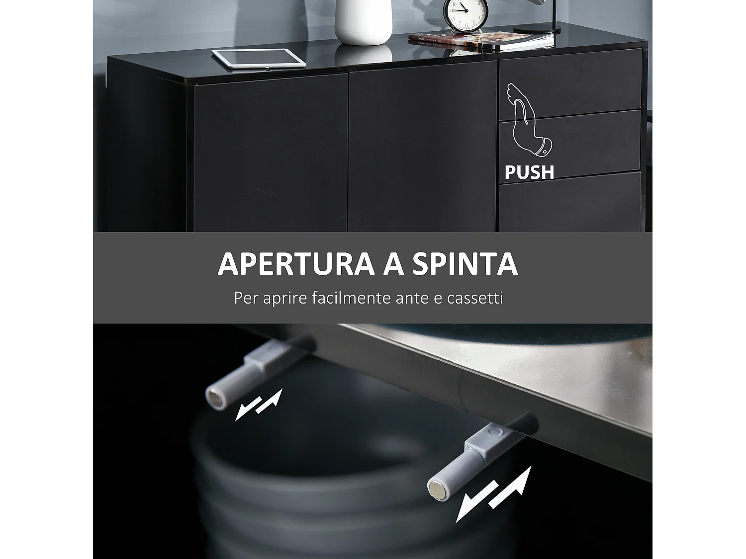 Mobiletto multiuso con apertura a pressione 117x36x74cm nero