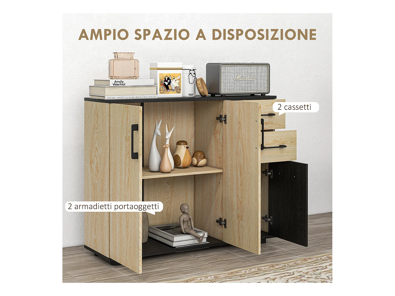 Mobile cucina 2 armadietti e 2 cassetti 90x30x75.5cm