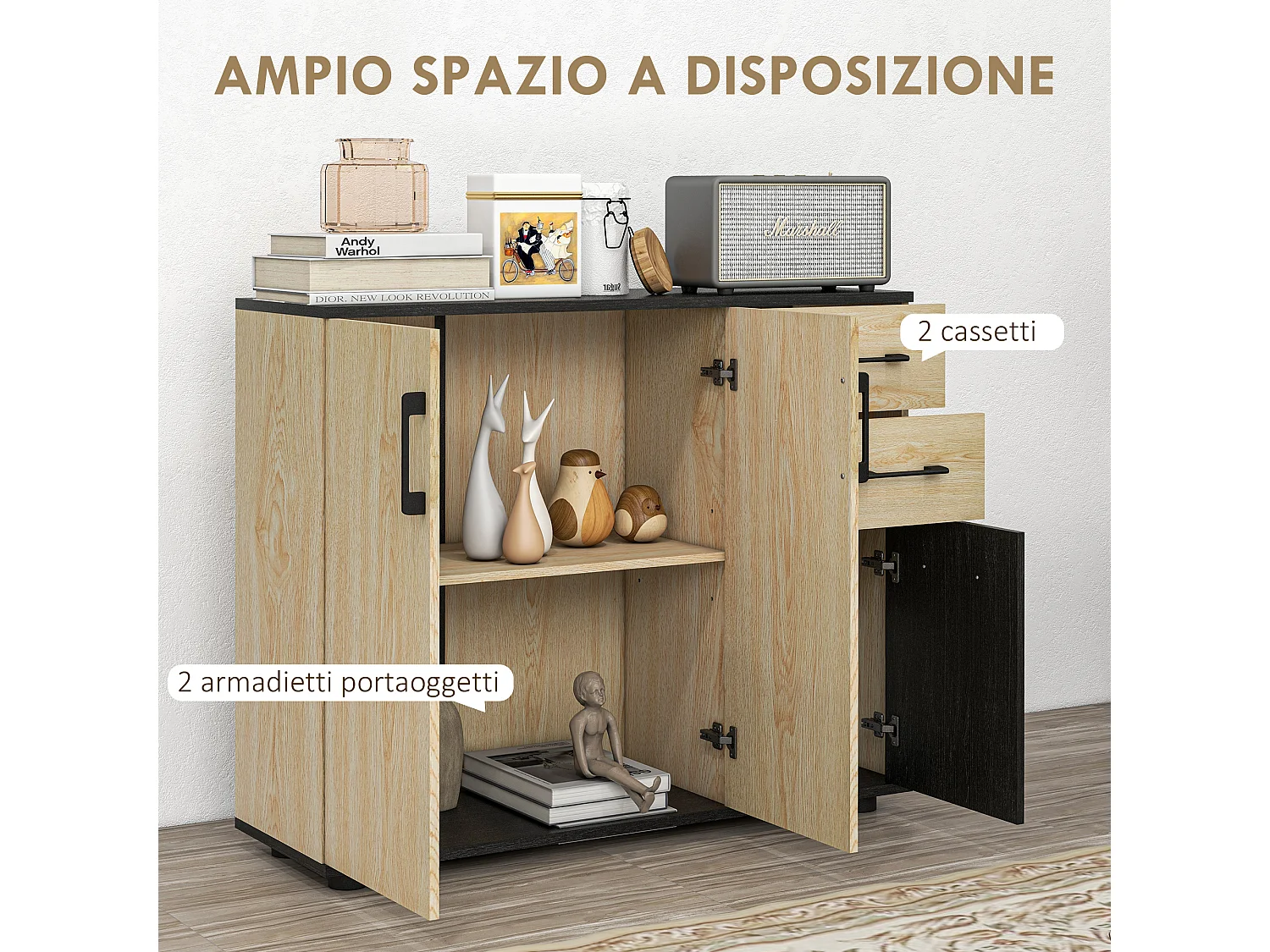 Mobile cucina 2 armadietti e 2 cassetti 90x30x75.5cm