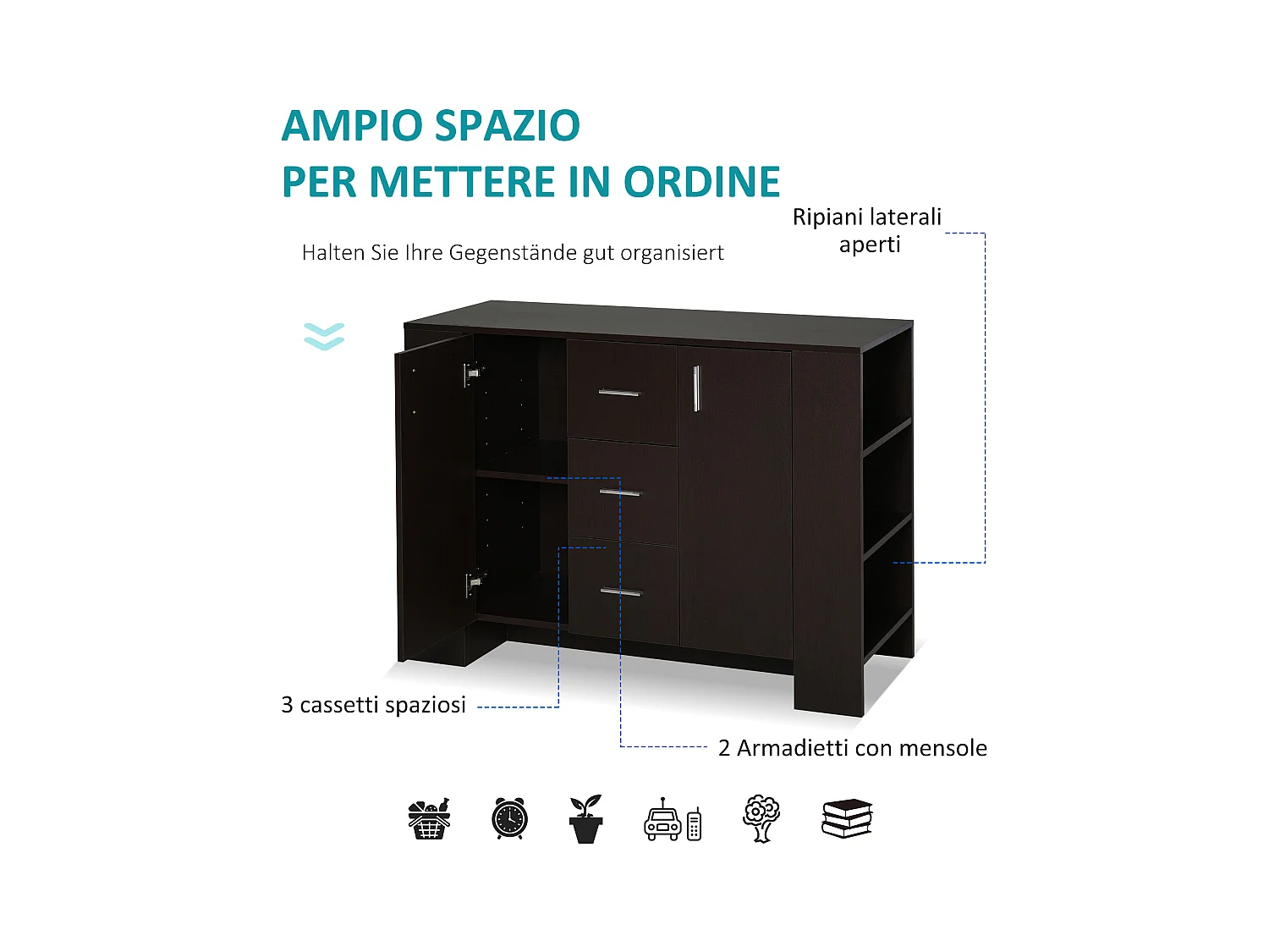 Credenza classica legno scuro per sala da pranzo