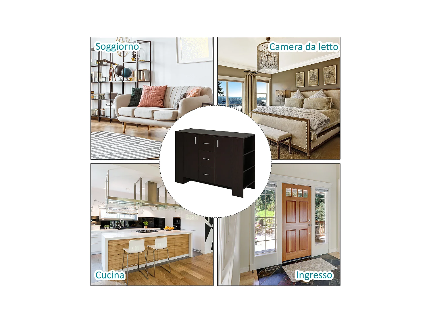 Credenza classica legno scuro per sala da pranzo